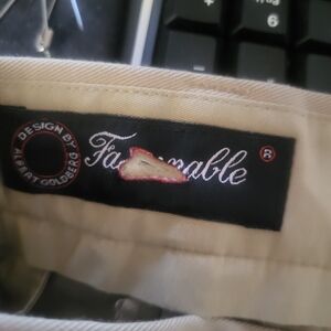 Faconnable Men's Beige Dress Pants with Black Logo Waistband